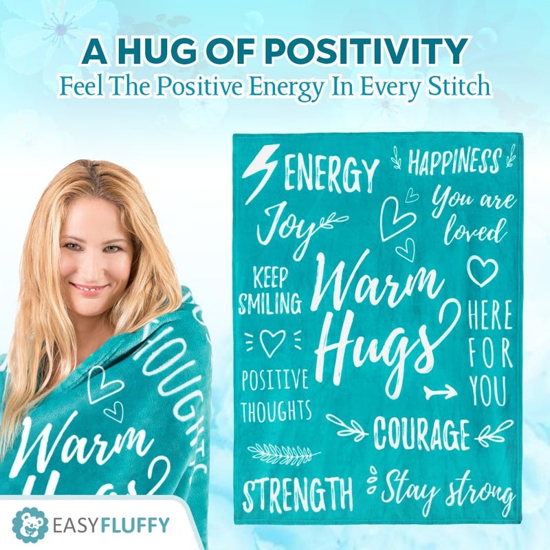 EasyFluffy Get Well Gift for Women & Men - Super Soft Hug Blanket with Inspirational Words - Healing Blanket Care Package Comforting Gift for Cancer Patients & Others During Hard Times - 50"x60", Teal - Image 3